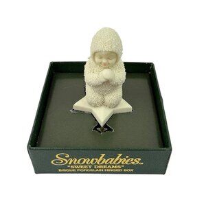 *Vintage Snowbabies Sweet Dreams Bisque Porcelain Hinged Box 2.5" high